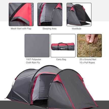3 Person Camping Dome Tent with Two Rooms and Weatherproof Vestibule - Dark Grey