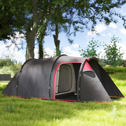 3 Person Camping Dome Tent with Two Rooms and Weatherproof Vestibule - Dark Grey