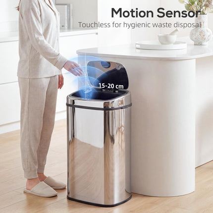 68L Automatic Sensor Lid Steel Kitchen Bin - Silver