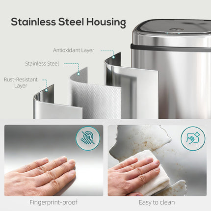 68L Automatic Sensor Lid Steel Kitchen Bin - Silver