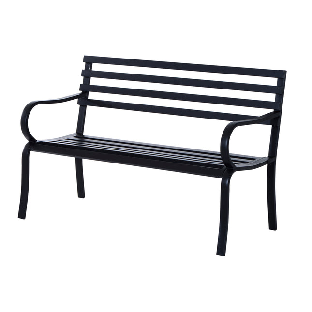 2 Seater Metal Garden Bench With Durable Steel Frame - Black