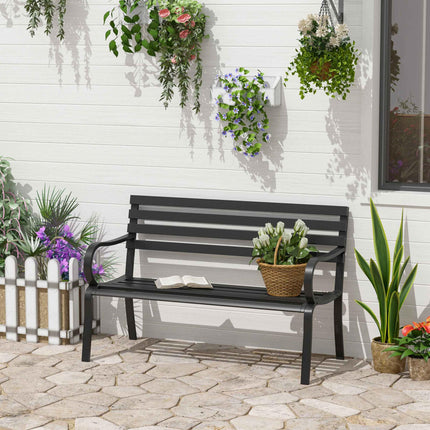 2 Seater Metal Garden Bench With Durable Steel Frame - Black