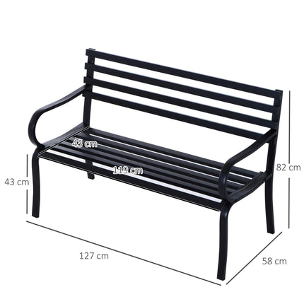 2 Seater Metal Garden Bench With Durable Steel Frame - Black