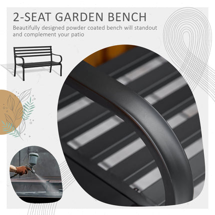 2 Seater Metal Garden Bench With Durable Steel Frame - Black