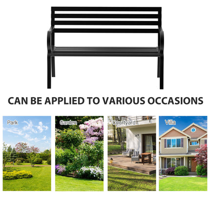 2 Seater Metal Garden Bench With Durable Steel Frame - Black