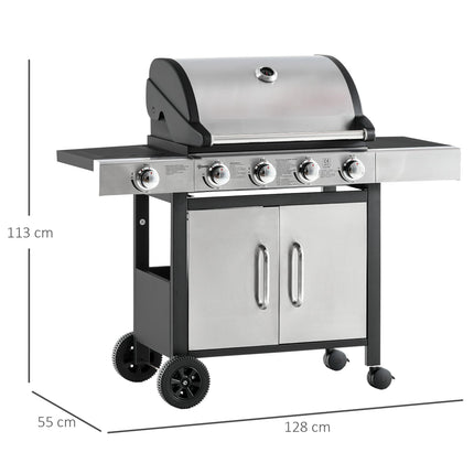 5 Burner Gas Barbecue Grill with Side Burner and Storage - Black