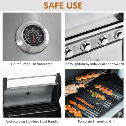 5 Burner Gas Barbecue Grill with Side Burner and Storage - Black