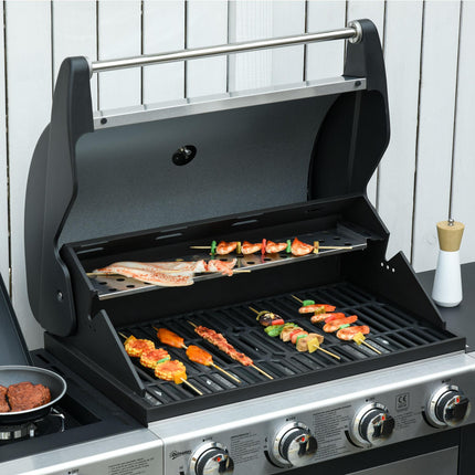 5 Burner Gas Barbecue Grill with Side Burner and Storage - Black