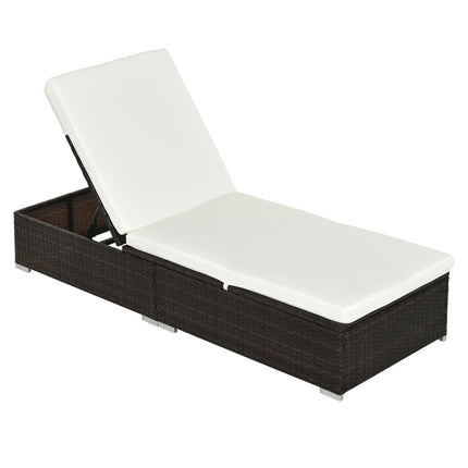 PE Rattan Sun Lounger, Five-level Adjustable Recliner Bed Chair with Soft Padded