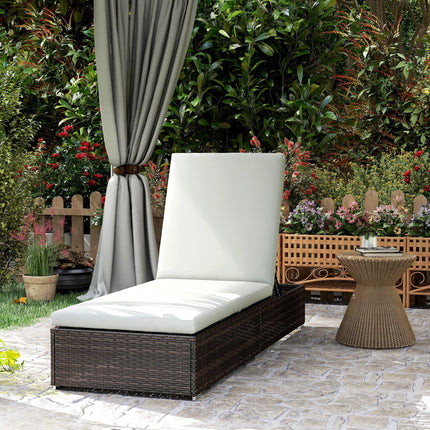 PE Rattan Sun Lounger, Five-level Adjustable Recliner Bed Chair with Soft Padded