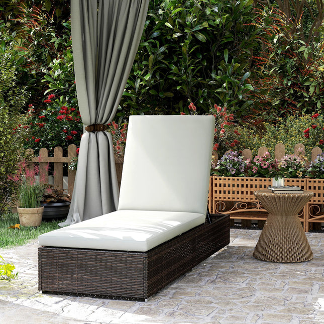 PE Rattan Sun Lounger, Five-level Adjustable Recliner Bed Chair with Soft Padded