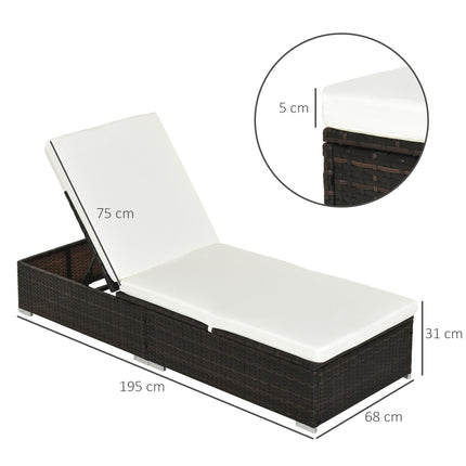 PE Rattan Sun Lounger, Five-level Adjustable Recliner Bed Chair with Soft Padded