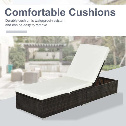 PE Rattan Sun Lounger, Five-level Adjustable Recliner Bed Chair with Soft Padded