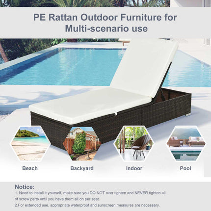 PE Rattan Sun Lounger, Five-level Adjustable Recliner Bed Chair with Soft Padded