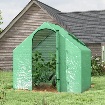 Walk-In Greenhouse Grow House with Roll-Up Door & Ventilation Window - Green