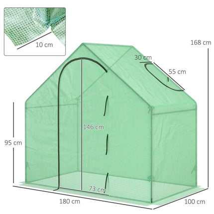 Walk-In Greenhouse Grow House with Roll-Up Door & Ventilation Window - Green