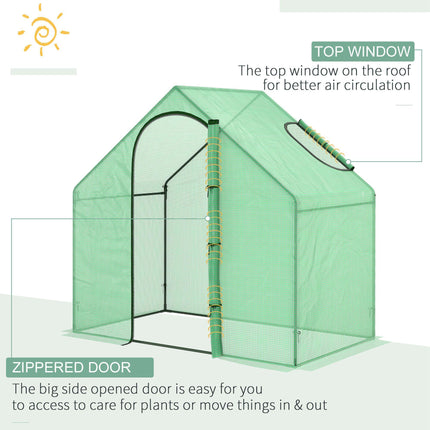 Walk-In Greenhouse Grow House with Roll-Up Door & Ventilation Window - Green