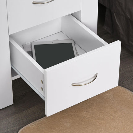 2 Drawer Modern Boxy Bedside Table with Handles and Elevated Base - White