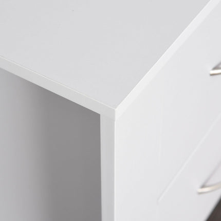 2 Drawer Modern Boxy Bedside Table with Handles and Elevated Base - White