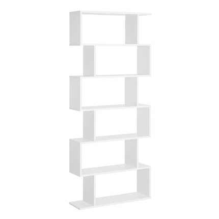 Wooden S Shape 6-Shelf Storage Display Room Divider Bookcase Cabinet - White