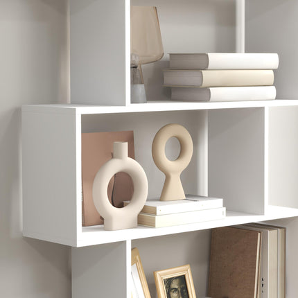 Wooden S Shape 6-Shelf Storage Display Room Divider Bookcase Cabinet - White