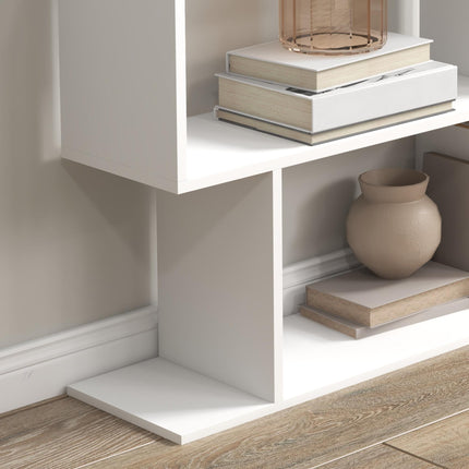 Wooden S Shape 6-Shelf Storage Display Room Divider Bookcase Cabinet - White