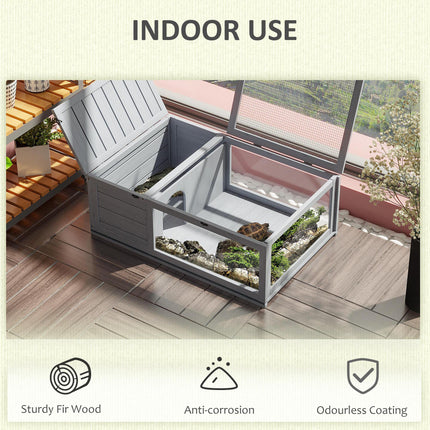 Small Pet Tortoise House with Mesh Roof and Pull-Out Side Panel for Indoor Outdoor Use - Grey