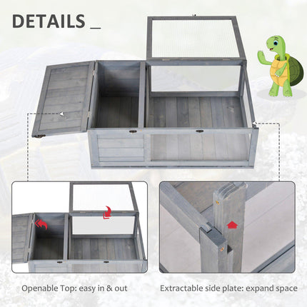 Small Pet Tortoise House with Mesh Roof and Pull-Out Side Panel for Indoor Outdoor Use - Grey