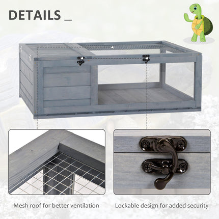 Small Pet Tortoise House with Mesh Roof and Pull-Out Side Panel for Indoor Outdoor Use - Grey