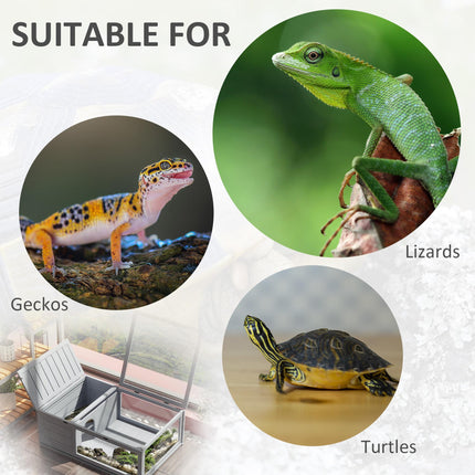 Small Pet Tortoise House with Mesh Roof and Pull-Out Side Panel for Indoor Outdoor Use - Grey