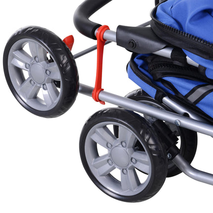 Foldable Dog Pushchair for Small Miniature Dogs & Cats with Wheels, Storage Basket & Cup Holder - Blue