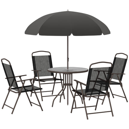 6 Piece Garden Patio Furniture Set with Folding Chairs and Parasol - Black
