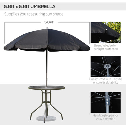 6 Piece Garden Patio Furniture Set with Folding Chairs and Parasol - Black