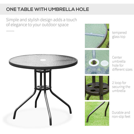 6 Piece Garden Patio Furniture Set with Folding Chairs and Parasol - Black