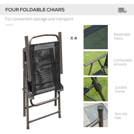 6 Piece Garden Patio Furniture Set with Folding Chairs and Parasol - Black
