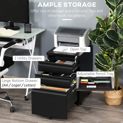3 Drawer Filling Cabinet, Mobile Metal File Cabinet with Anti-tilt Design for Le
