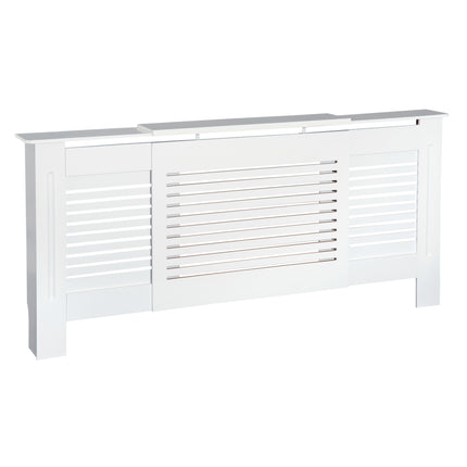 Extendable MDF Radiator Cover Cabinet 139-208.5L x 20.5W x 82.5H cm Slatted Design - White