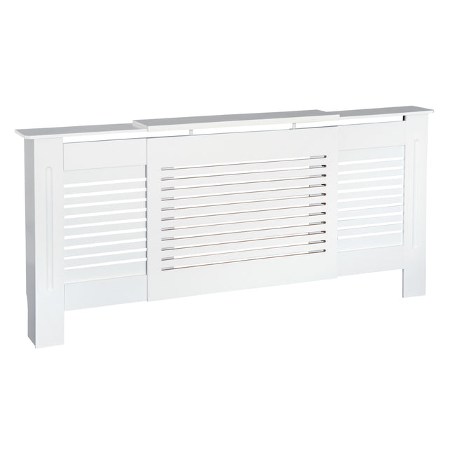 Extendable MDF Radiator Cover Cabinet 139-208.5L x 20.5W x 82.5H cm Slatted Design - White