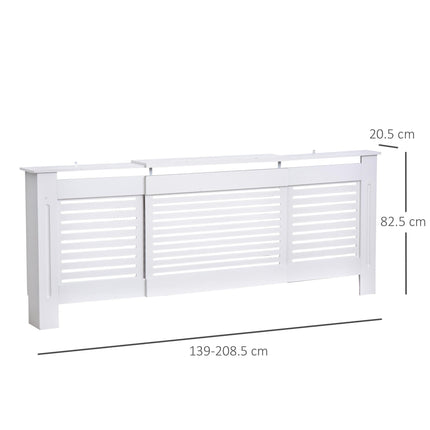 Extendable MDF Radiator Cover Cabinet 139-208.5L x 20.5W x 82.5H cm Slatted Design - White