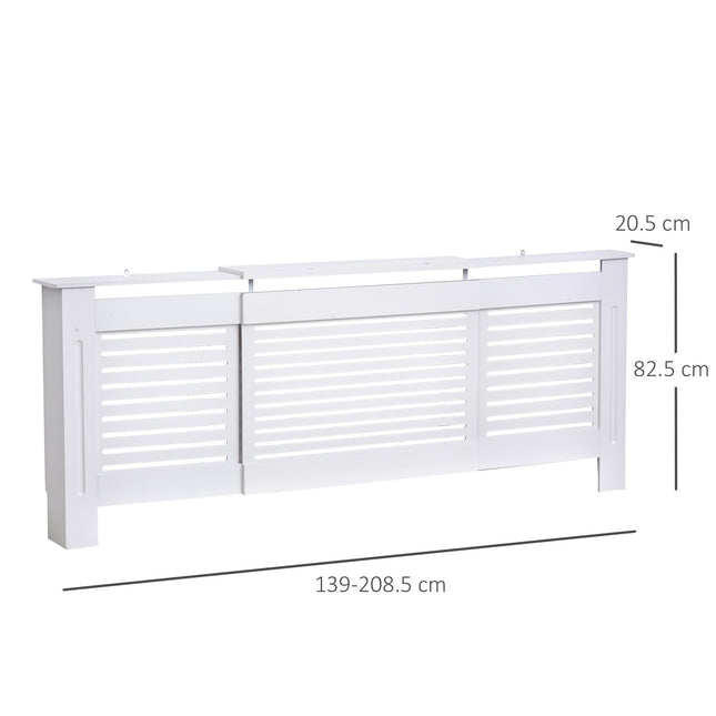 Extendable MDF Radiator Cover Cabinet 139-208.5L x 20.5W x 82.5H cm Slatted Design - White