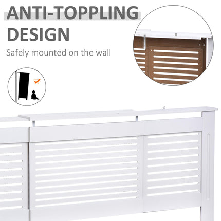 Extendable MDF Radiator Cover Cabinet 139-208.5L x 20.5W x 82.5H cm Slatted Design - White