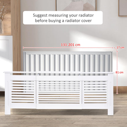 Extendable MDF Radiator Cover Cabinet 139-208.5L x 20.5W x 82.5H cm Slatted Design - White