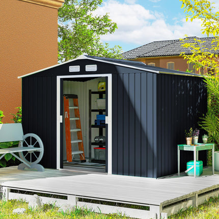 9 x 6ft Metal Outdoor Garden Storage Shed with Ventilation - Dark Grey