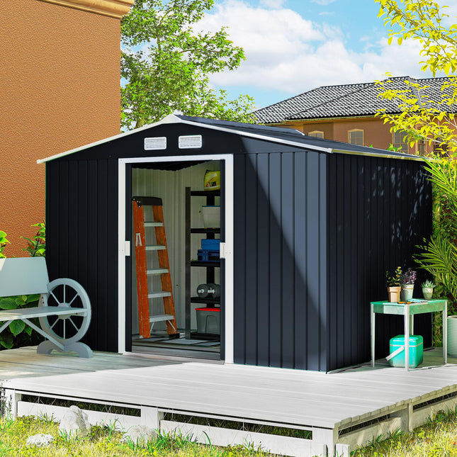 9 x 6ft Metal Outdoor Garden Storage Shed with Ventilation - Dark Grey