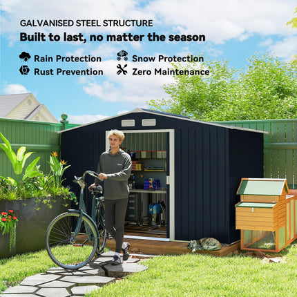 9 x 6ft Metal Outdoor Garden Storage Shed with Ventilation - Dark Grey