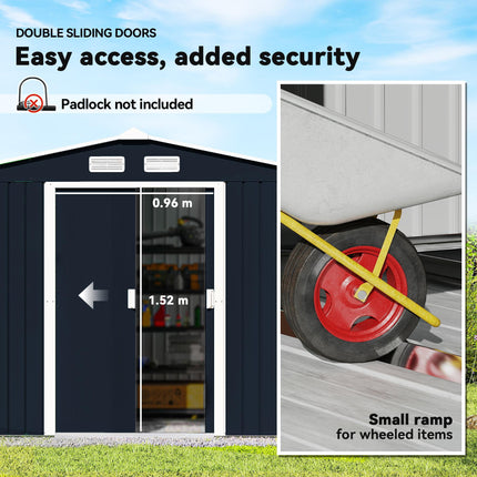 9 x 6ft Metal Outdoor Garden Storage Shed with Ventilation - Dark Grey