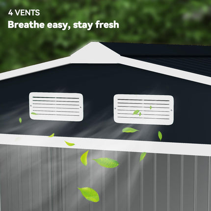 9 x 6ft Metal Outdoor Garden Storage Shed with Ventilation - Dark Grey