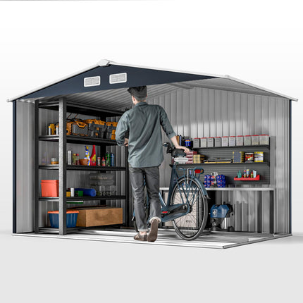 9 x 6ft Metal Outdoor Garden Storage Shed with Ventilation - Dark Grey