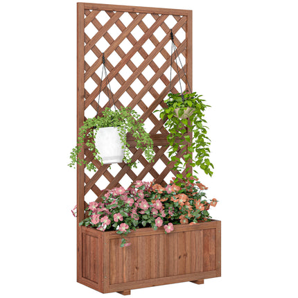 Wooden Pine Raised Bed Planter with Trellis for Garden Flowers - Orange