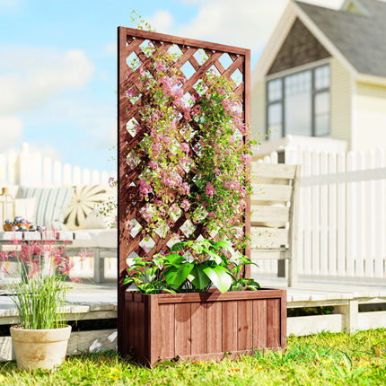 Wooden Pine Raised Bed Planter with Trellis for Garden Flowers - Orange
